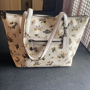 Coach Cream and Yellow Floral Tote Bag